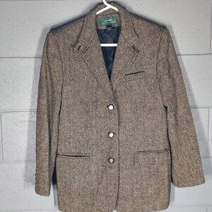 Lauren Ralph Lauren Equestrian Wool Herringbone Tweed Blazer Coat - Medium